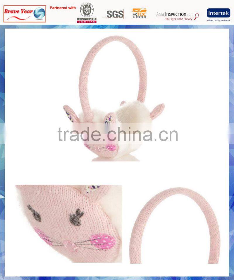 fluffy bunny knitted kids winter earmuffs with glitter nose and 3D ears