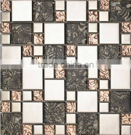 thickness 4mm mixed color glass mosaic for bathroom wall use