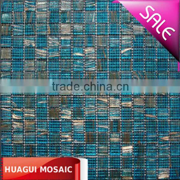 Blue gold silk pool mosaic glass tiles HG-GX003