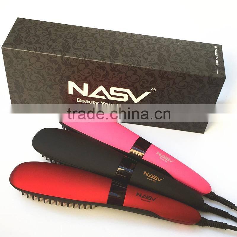 2016 New arrive ionic hair straightener brush with ceramic coating NASV hair straightening brush electric LCD hair straightening