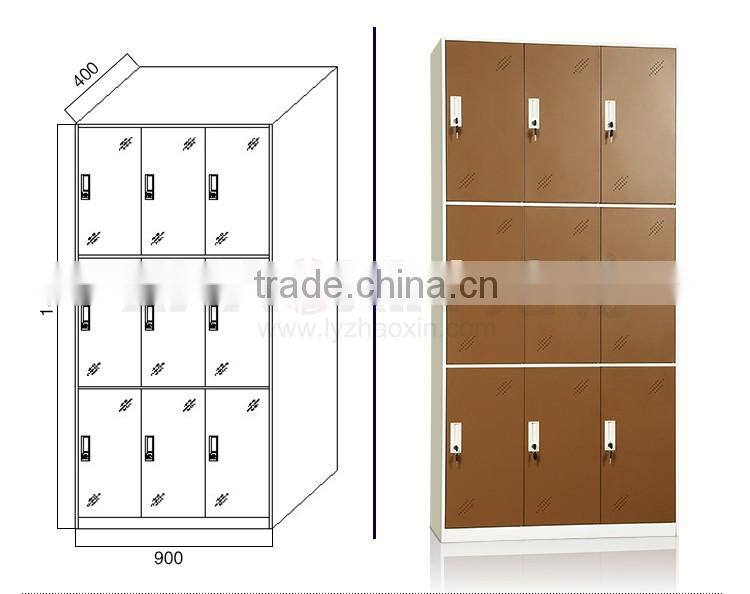 9 door brown stainless steel wardrobe metal key lock steel closet locker demountable steel locker