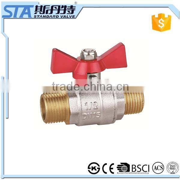 ART.1019 cheap dn 15 20 25 gas/water/oil media and manual power m/m thread screw type brass mini ball valve with nickel coating