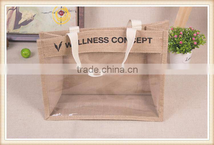 Fashion jute shopping bag with pvc window