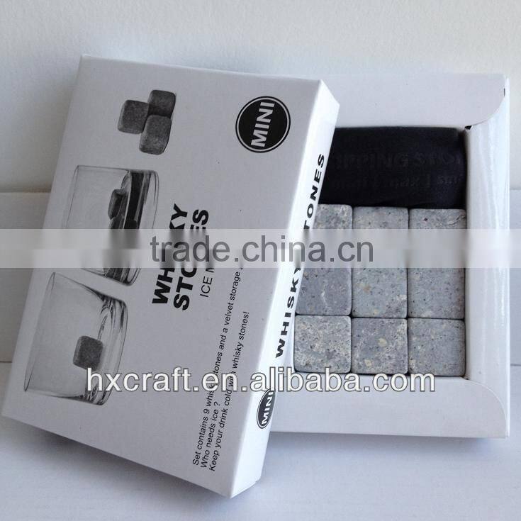 WHISKEY STONES ROCKS 9 PCS Set Ice Cubes Wine Drinks Scotch Beer Cold Soapstone