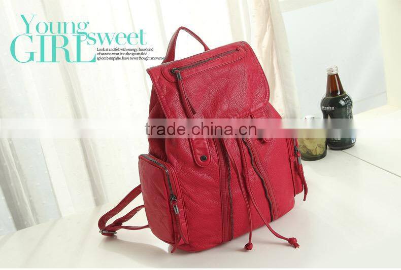 2016 New Arrival PU wine red wash bag girls leather backpack bags