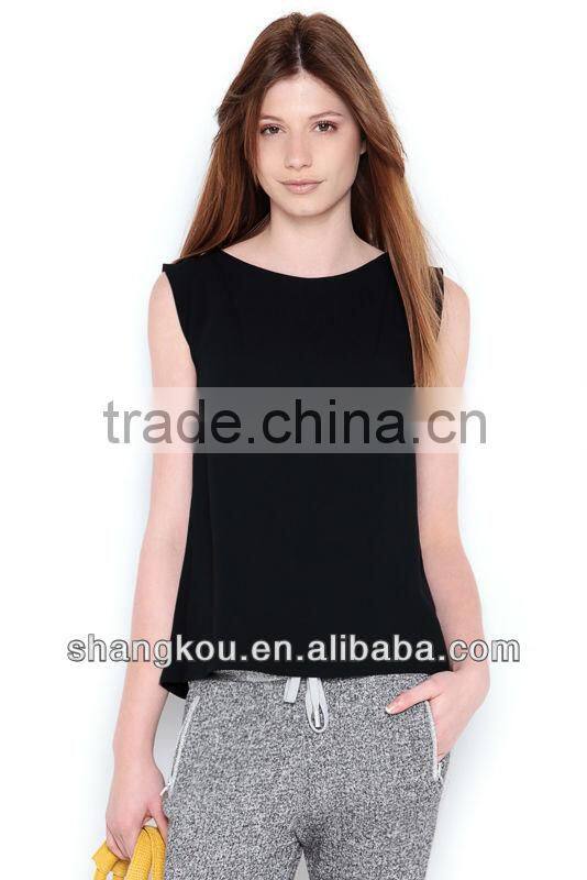 fashion ladies newest sleeveless wrap blouse popular chiffon sexy back lace design tops and blouses 2016