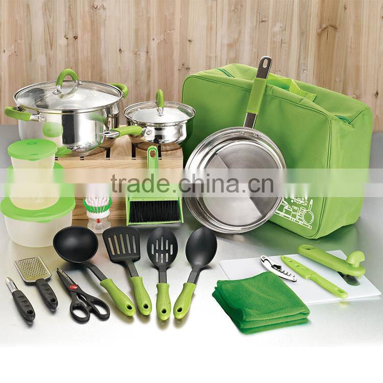 Fashionable 23pcs kitchen set induction cookware stainless steel with saucepan, frypan, and pan set italian
