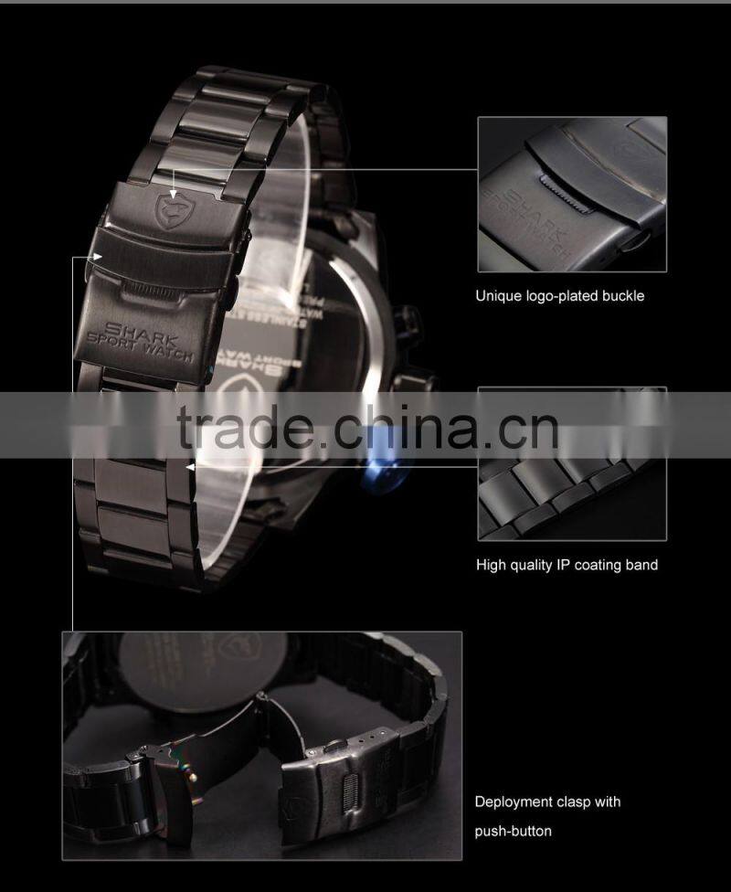 SHARK Stainless Steel Japan Movement Analog Date Alarm Quartz Wrist Mens Sport Digital Watch