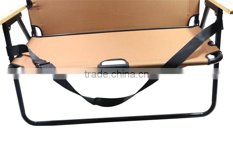 Outdoor double long chair lounge chair with wooden armrest