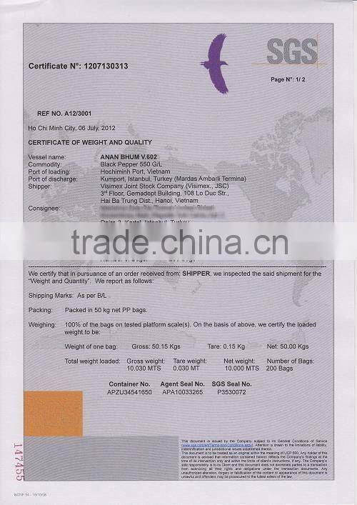 CHEAP PRICE VIETNAM BLACK PEPPER FAQ 550g/l