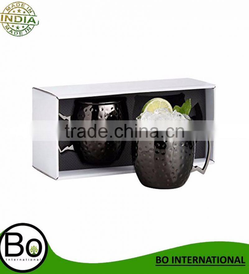 Set of 2 Barrel Style Moscow Mule Mugs - Black - Hammered Effect