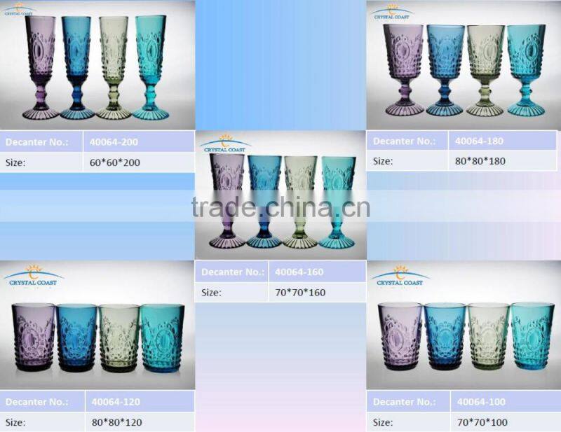 blue colored glass stemware