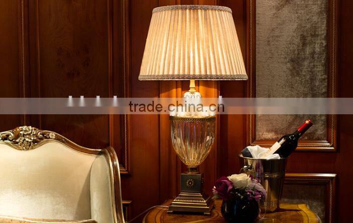 Metal lampstand glass table lamp with fabric lampshade