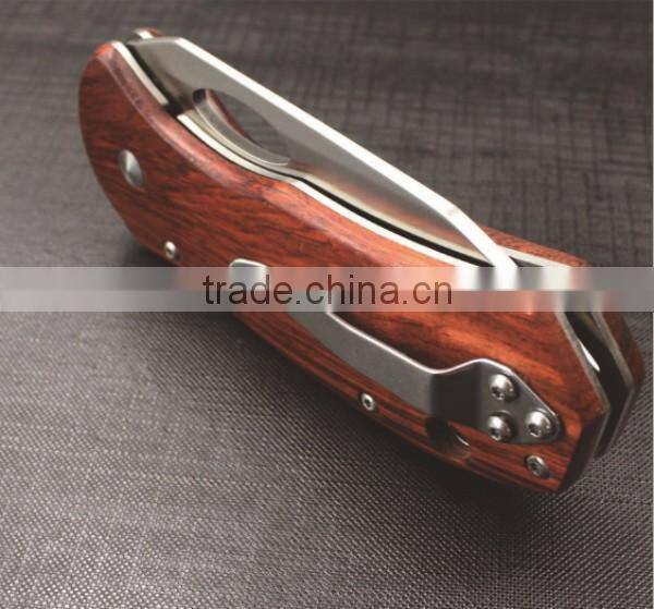 Mini Outdoor Camping Survival Tool Wooden Handle Multifunction Pocket Knife