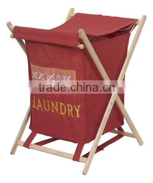 Folding wood Frame X laundy hamper
