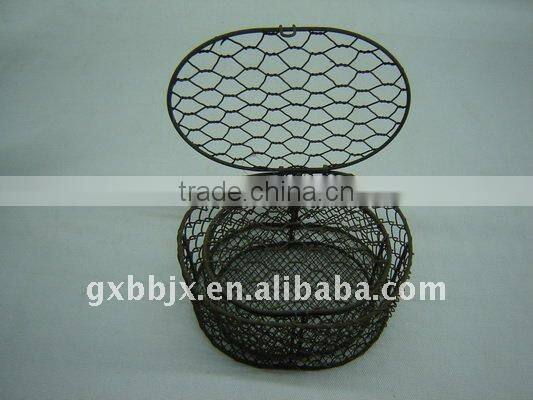 Round/Egg shaped silver/coffee wire storage box with lid