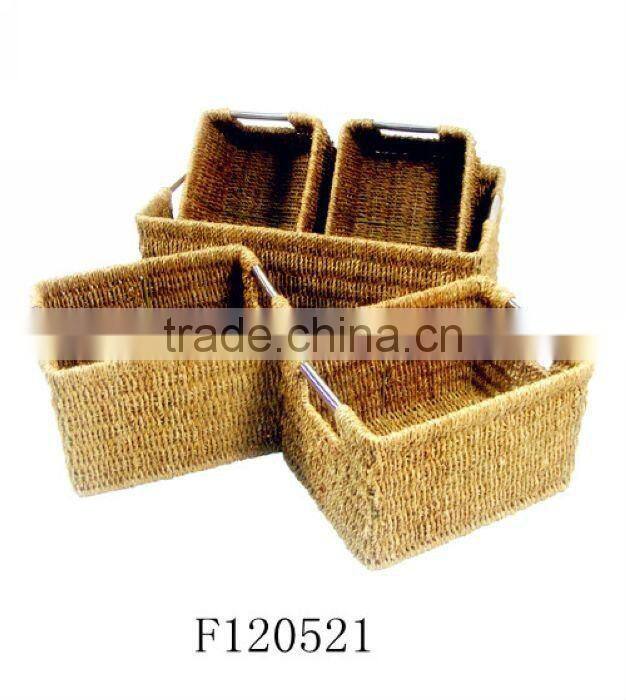 Set of Two Seagrass Storage Basket with Stainless Steel Handle