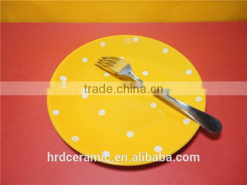 High quality wholesale yellow ceramic plate with polka dots