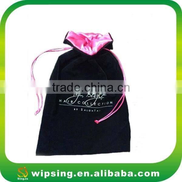 Logo Printed Velvet Bag Silk Drawstring Satin Lined Velvet Pouch