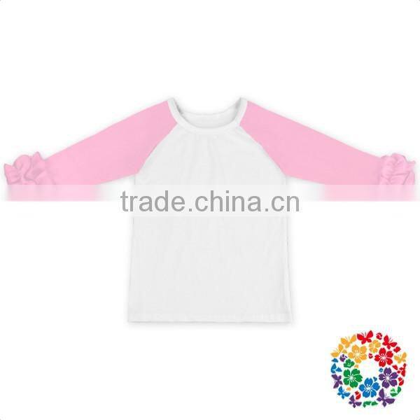 Wholesale Children's Fall Boutique Clothing Hot Pink Long Ruffle Sleeve Shirts Baby Kids Icing Raglan