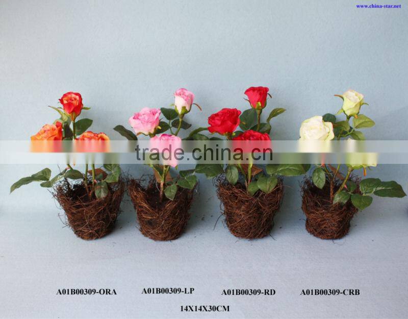 silk roses with pot
