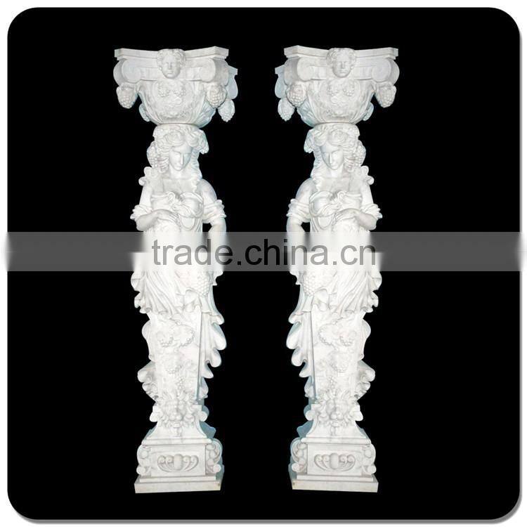 Garden decoration hot sale stone carvings and sculpture column with woman statue sculpture