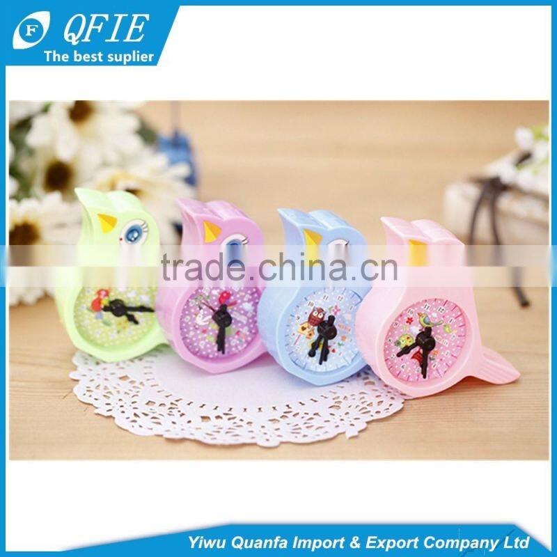 Promotional kid's gift lovely bird shape clock model plastic mechanical pencil sharpener with two-hole