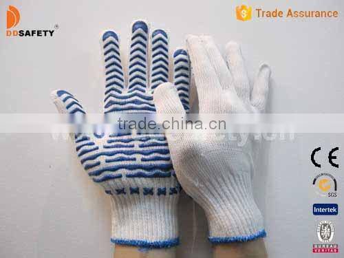 DDSAFTY 2017 7G Bleach Cotton Polyester String Knitted Tricotada Poliamid with Blue PVC Water Wave Pattern Safety Gloves