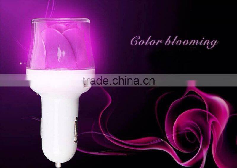 LED Light Rose Shape Dual USB Port Car Charger For Phone