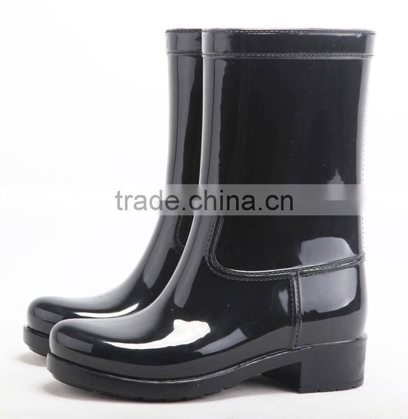 black white flower pattern women rain boots with buckles
