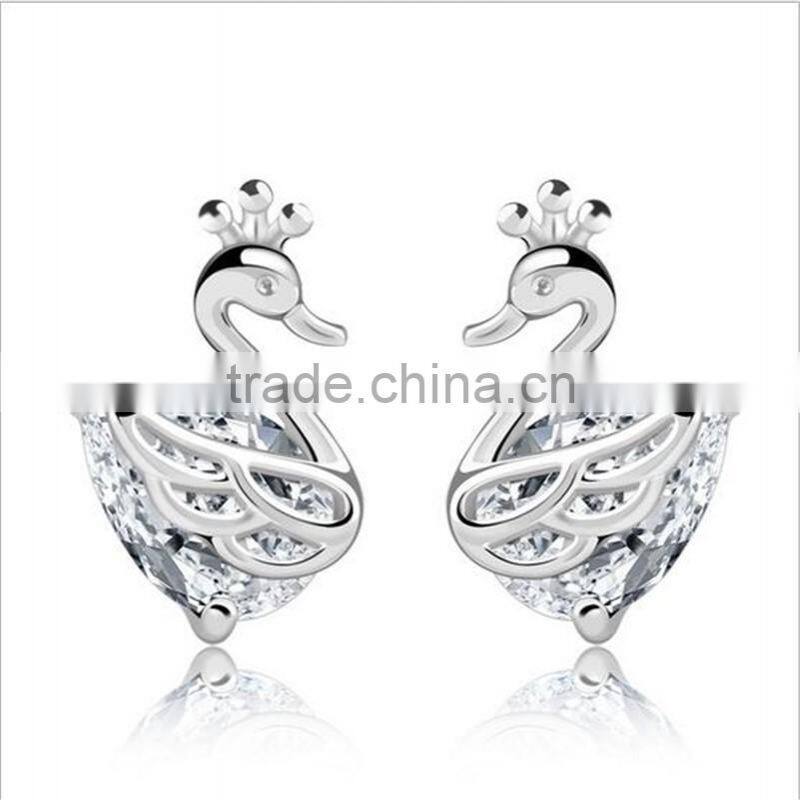 New design fine jewelry 100% 925 Sterling Silver Swan zircon earrings