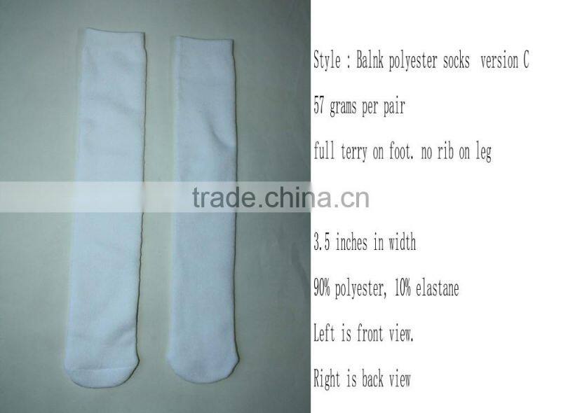blank polyester socks for sublimation with black toe and black heel