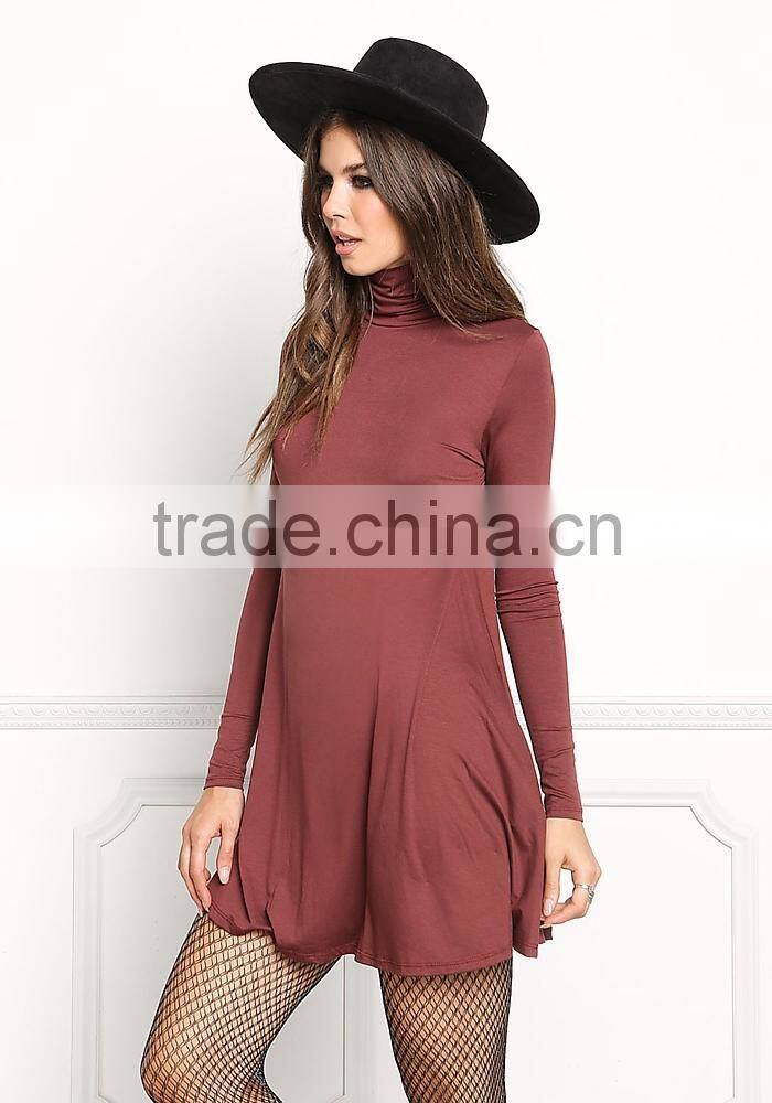 MGOO Custom Made Bulk Price Knit Turtleneck Shift Dress Plain Fashion Lycra Dress Rayon Spandex 220g Vestidos