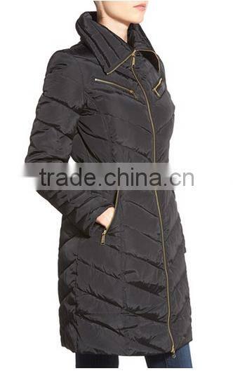Two-way Front-zip Belted Long Padding Quilting Parka Coat With Faux Fur For The Winter