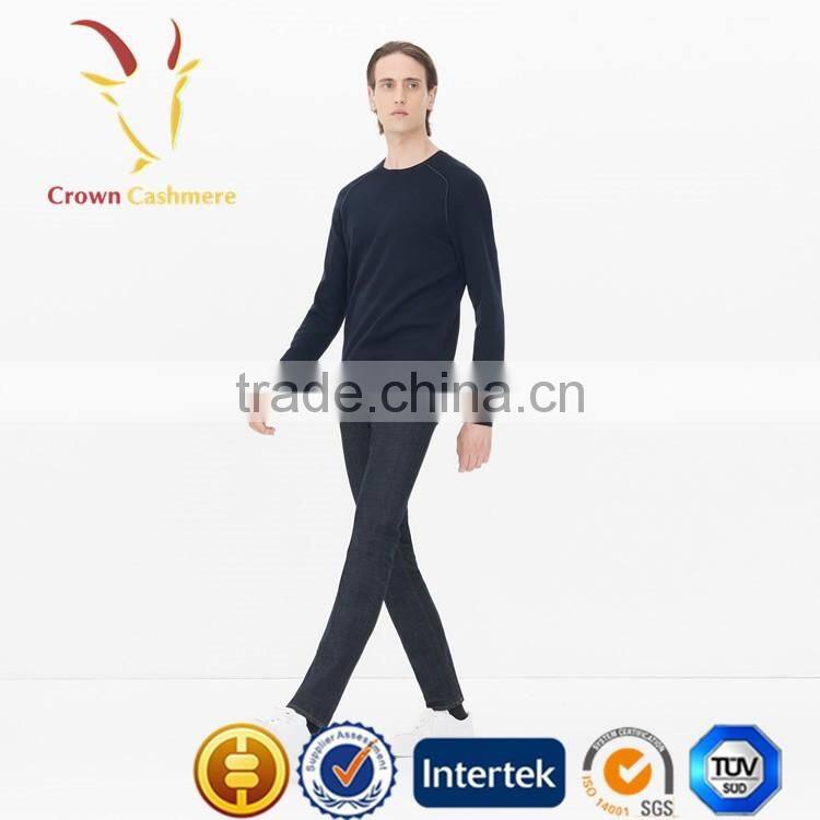 Navy Blue Men Cashmere Wool Pullover Sweater