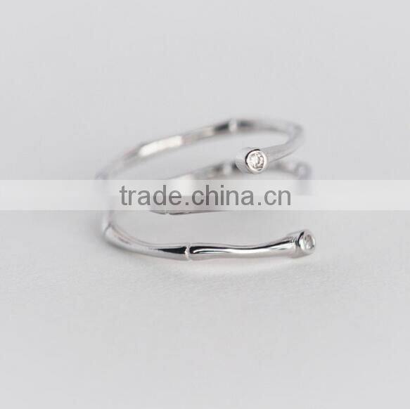 F20060N Bamboo Texture Double Helix Diamond Flexible Silver Ring