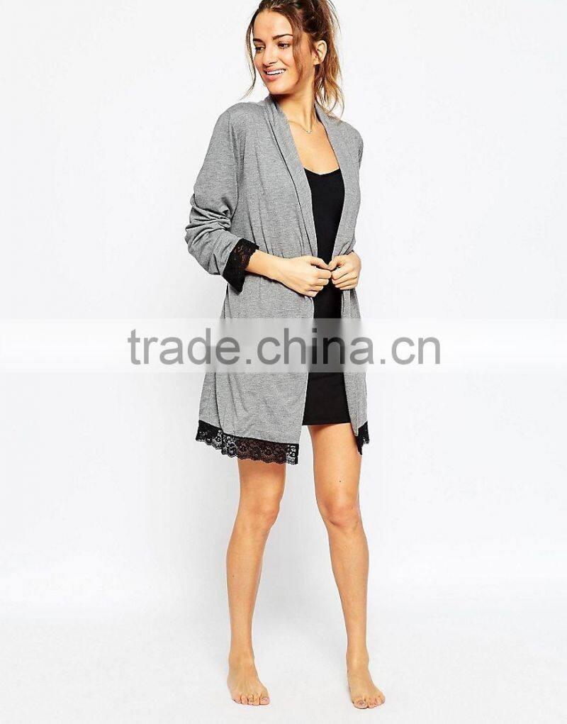 Sexy fashion new popular comfortable jersey lace trim robe for lady