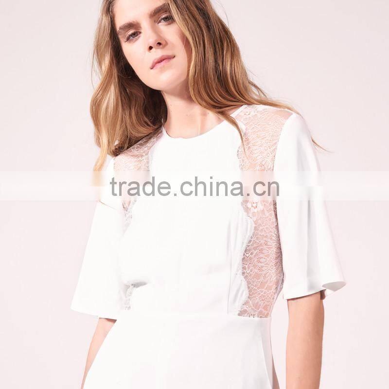 WOMEN round neck and short sleeves sexy lace bare back jumpsuit