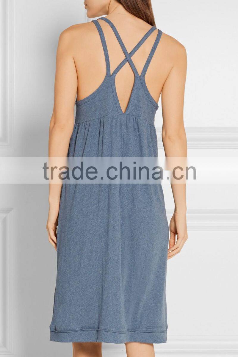 High Quality Soft Pima Cotton Nightdress Woman Nightwear Sleepwear with Crisscross Back Straps Design
