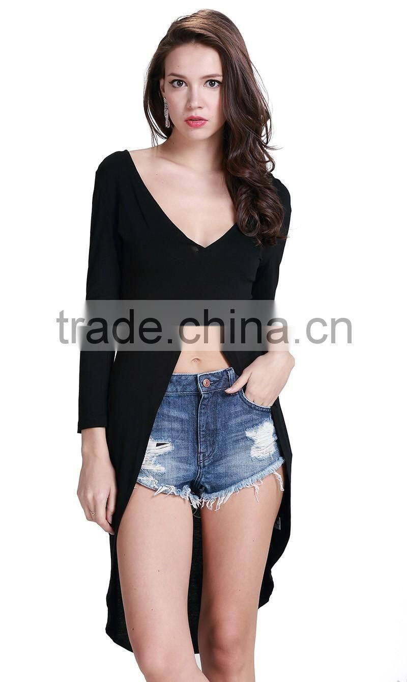 Women's deep V long sleeve thin light weight swallow tail dress