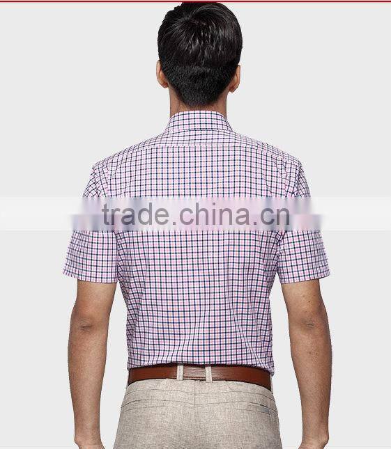 custom style cotton no pocket short sleeve plaids & check men shirt