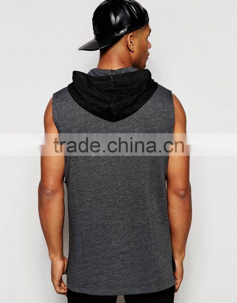 Longline Sleeveless Hoodie With Drop Armhole