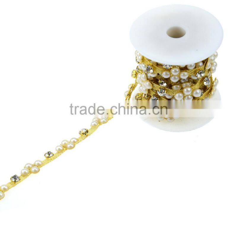 New Cup Chain Crystal Rhinestone &Pearl Chain Trimming for Garment