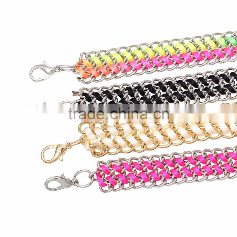 Fashion Copper Silver Tone At Random Terylene Cord Lobster Clasp Jewelry Bracelets