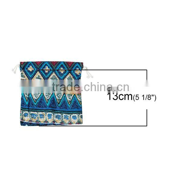 Cotton & Linen Cloth Jewelry Bags Drawstring Multicolor Blue Rhombus Pattern 16cm x 14cm