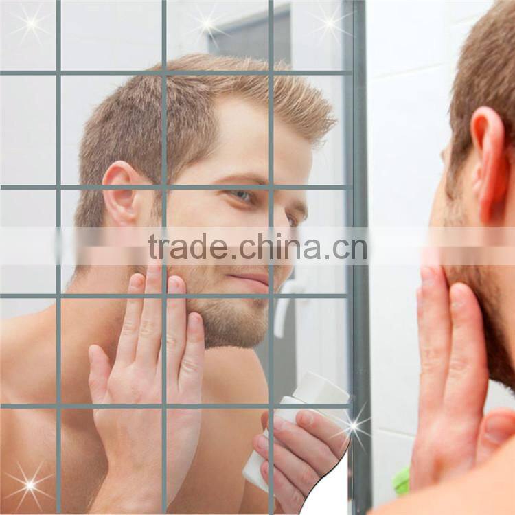 16pcs Reflective Mirrors Self-adhesive Square Decorative Tiles Mirror Wall Stickers Bath room Mirror Decor