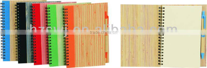 Bamboo wood cover spiral notebook A6 70grams 70sheets recycle paper cutout any shape with recycle paper pen