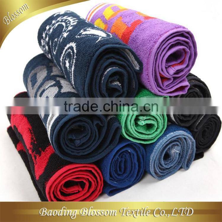 gaoyang hebei china sweat towel with letters many kinds to choice 100% cotton plain jacquard sports towel small 30*90cm