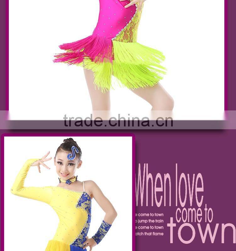Girls Children Open Back Spliced Unequal Latin Dance Dress Kids Samba Tango Salsa Tassel Competition Dress