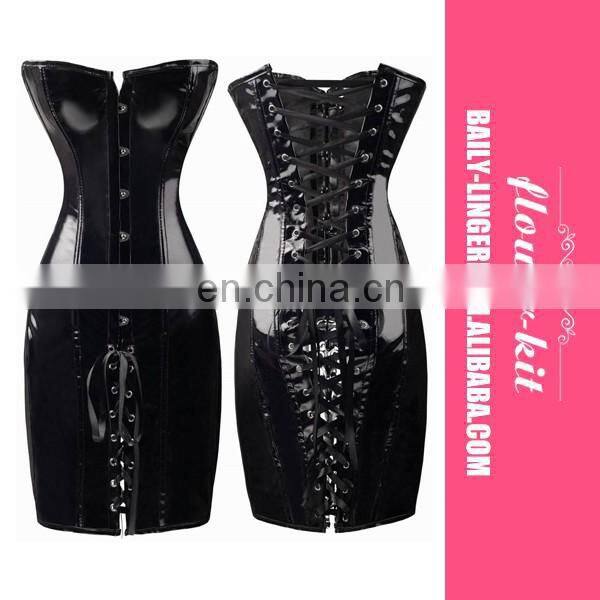MOQ 1PCS Cheap Sexy Black PVC Bodyskirt Women Long Leather Dress